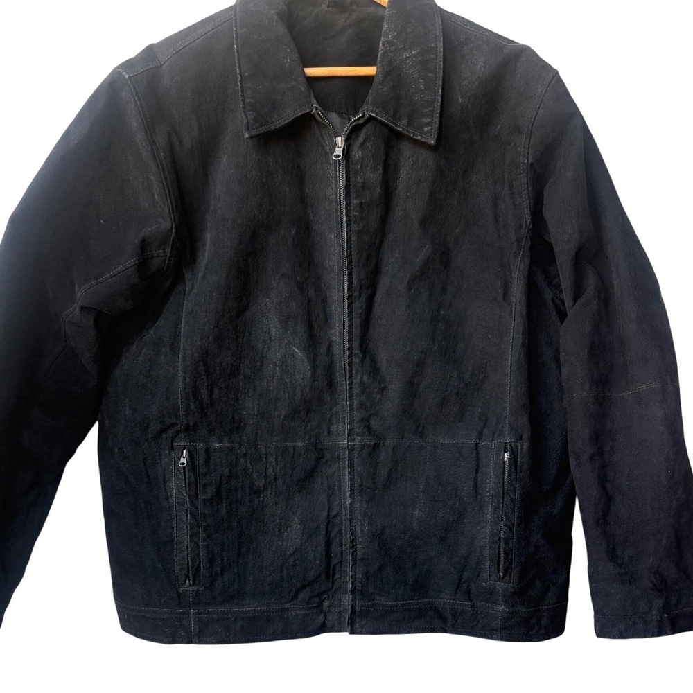 Vintage Basic Editions Mens Black Genuine Suede Leather Bomber Jacket Size L